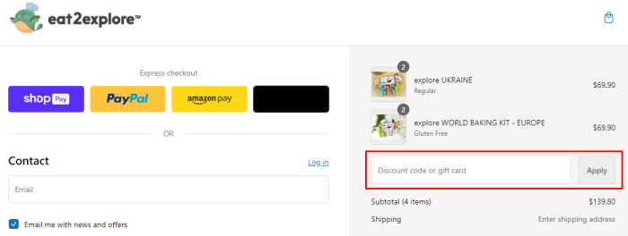 How to use Eat2explore promo code