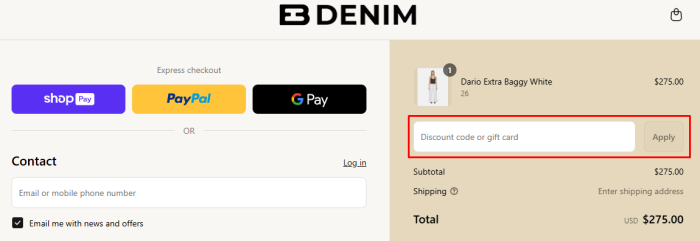 Where to enter EB Denim promo code How to use EB Denim promo code
