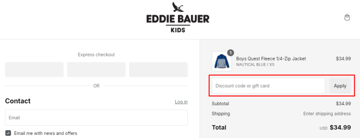 How to use Eddie Bauer Kids promo code