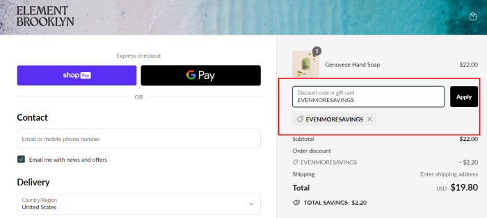 How to use Element Brooklyn promo code