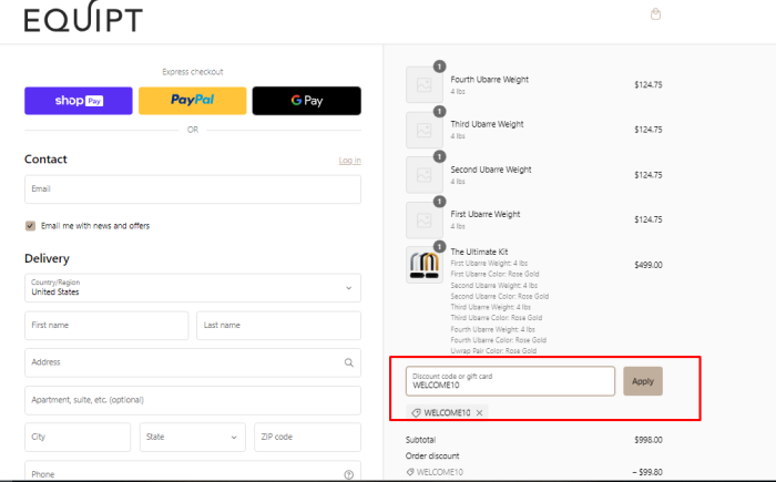How to use EQUIPT promo code