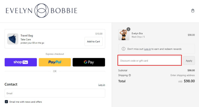 How to use Evelyn & Bobbie promo code