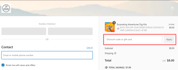 How to use Excavating Adventures promo code