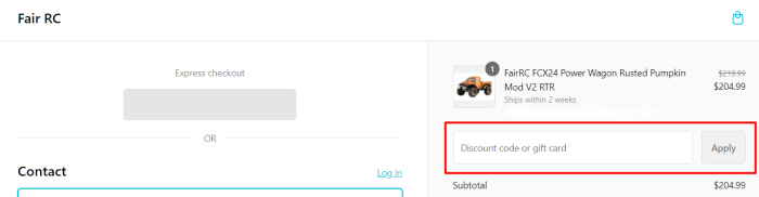 How to use Fair RC promo code