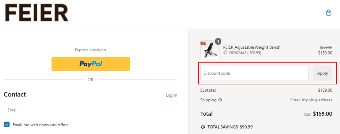 How to use Feier promo code