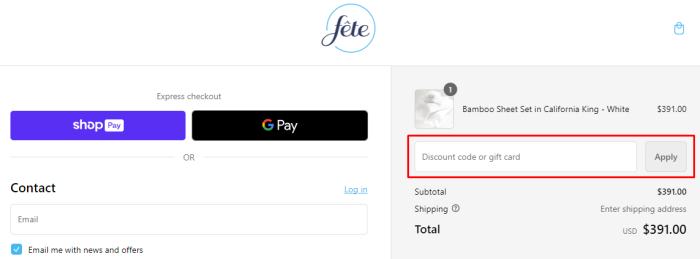 How to use Fête promo code