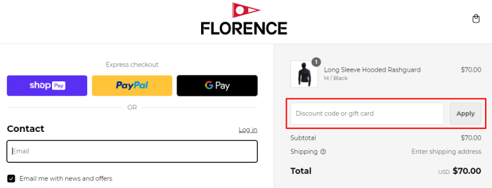 How to use Florence promo code