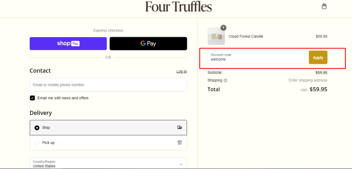 How to use Four Truffles promo code