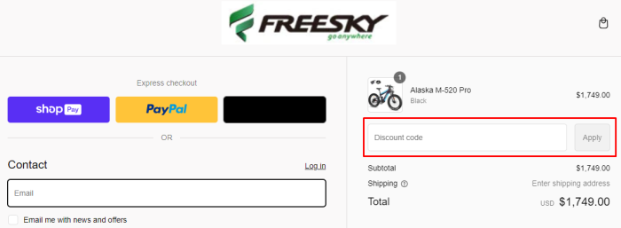 How to use Freesky eBike promo code