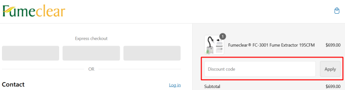 How to use Fumeclear promo code