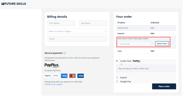 How to use Future Skills Academy promo code