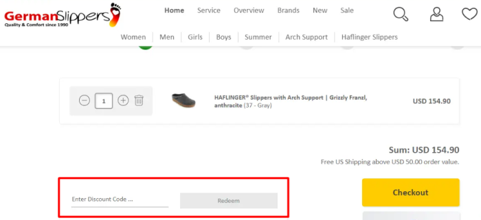 How to use German Slippers promo code