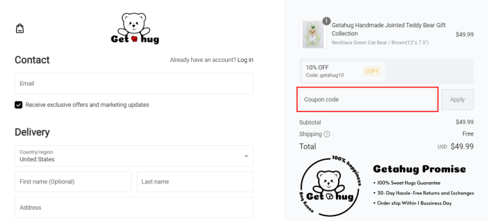 How to use Getahug promo code