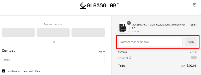 How to use Glassguard promo code