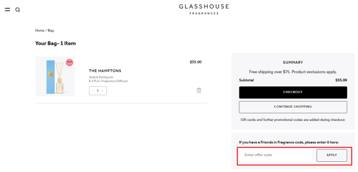 How to use Glasshouse Fragrances promo code