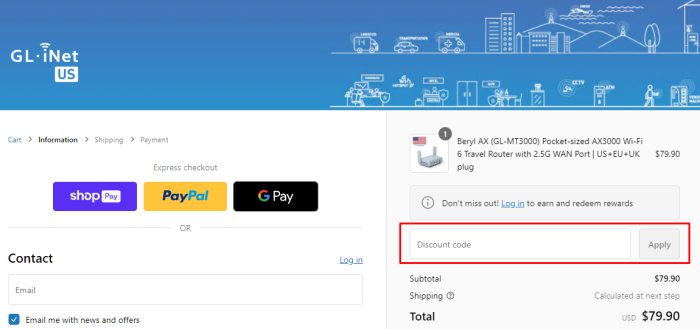 How to use GL.iNet US promo code