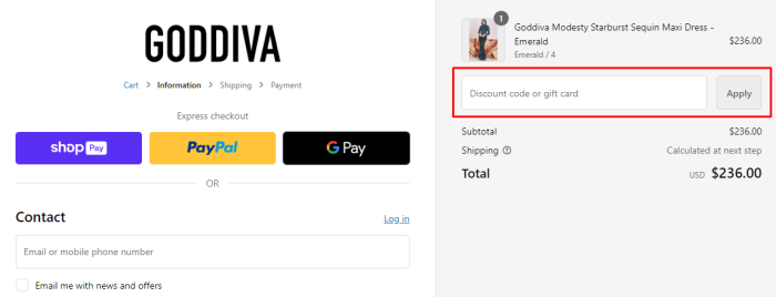 How to use Goddiva promo code