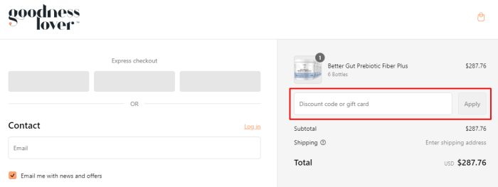How to use Goodness Lover promo code