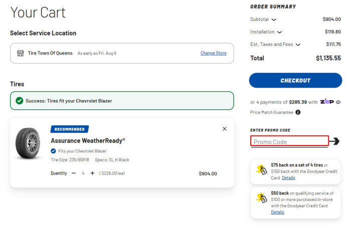 How to use Goodyear promo code
