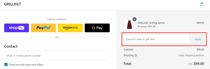 How to use GRILLKILT promo code
