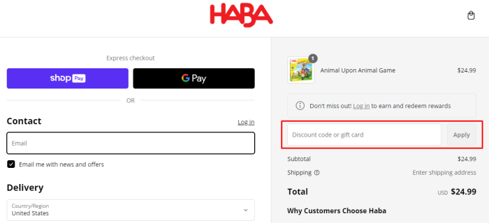 How to use HABA USA promo code