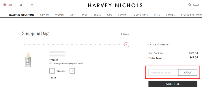 How to use Harvey Nichols promo code