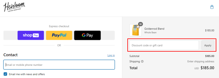 How to use Heirloom Coffee Roasters promo code