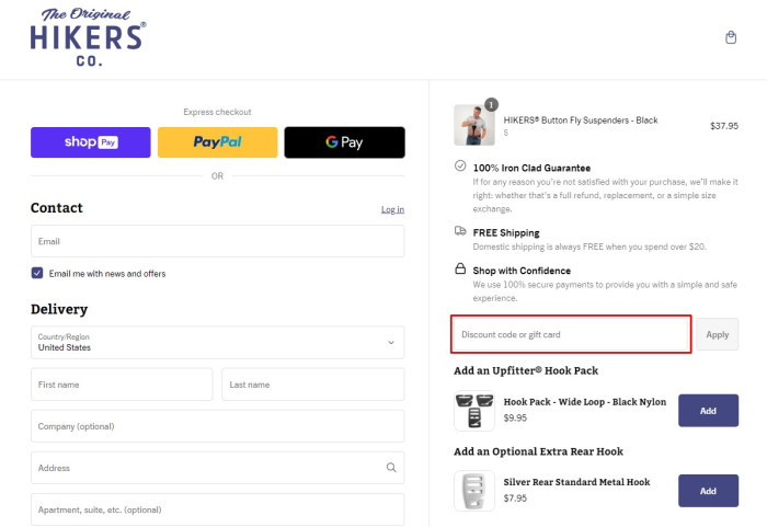 How to use HIKERS Co. promo code