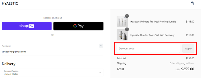 How to use HYAESTIC promo code