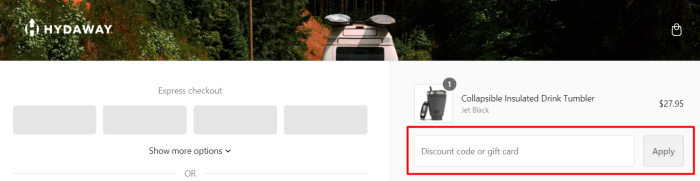 How to use HYDAWAY promo code