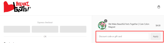 How to use I Heart Guts promo code