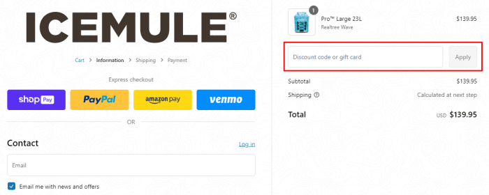 How to use ICEMULE Coolers promo code