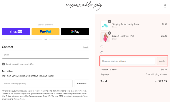 How to use Impeccable Pig promo code