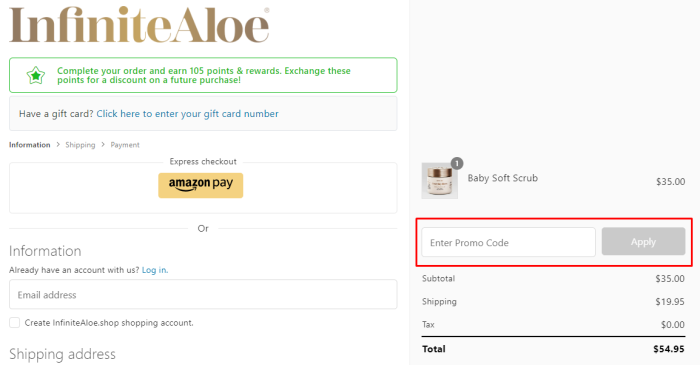 How to use InfiniteAloe promo code