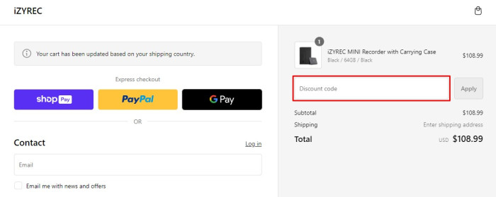 How to use Izyrec promo code