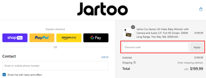 How to use Jartoo promo code