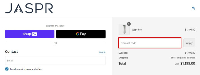 How to use Jaspr promo code