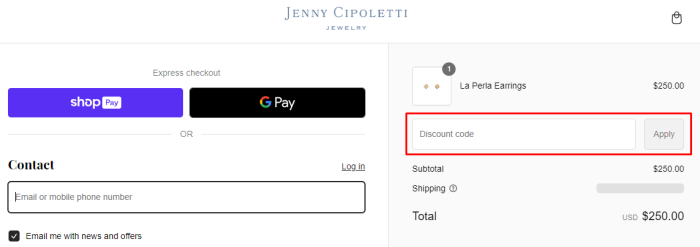 How to use Jenny Cipoletti Jewelry promo code