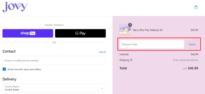 How to use Jovy promo code