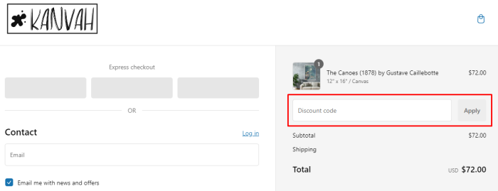 How to use Kanvah Art promo code