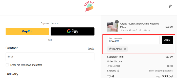 How to use Keaiart promo code