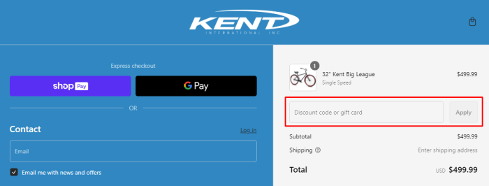 How to use Kent International Inc. promo code