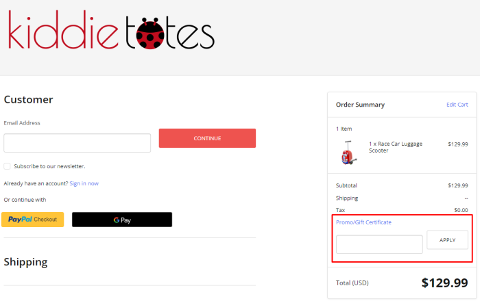 How to use Kiddietotes promo code