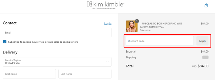 How to use Kim Kimble Hair promo code