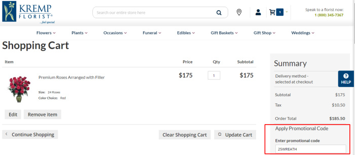 How to use Kremp Florist promo code