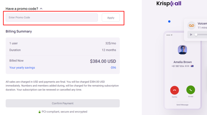How to use KrispCall promo code