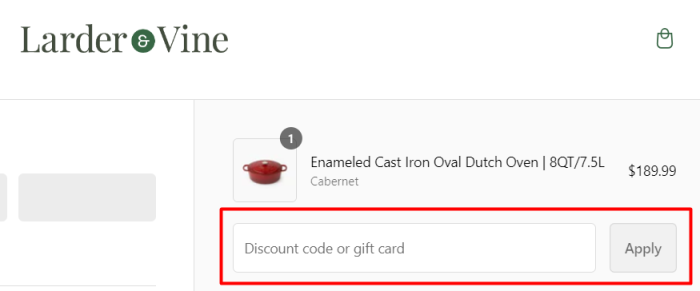 How to use Larder and Vine promo code