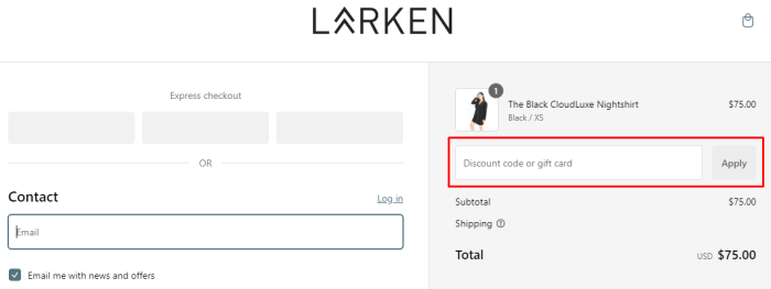 How to use Larken promo code