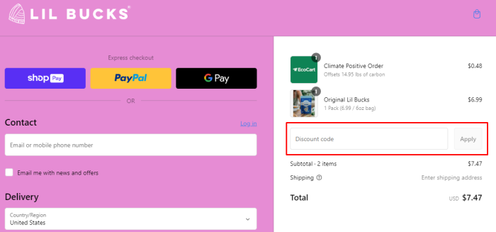 How to use Lil Bucks promo code