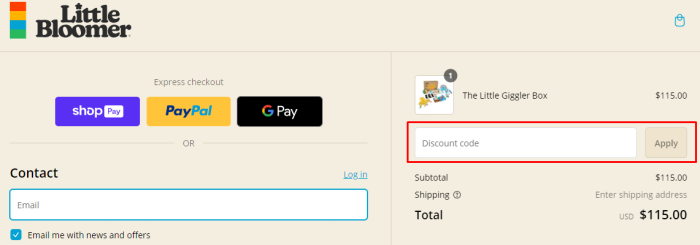 How to use Little Bloomer promo code